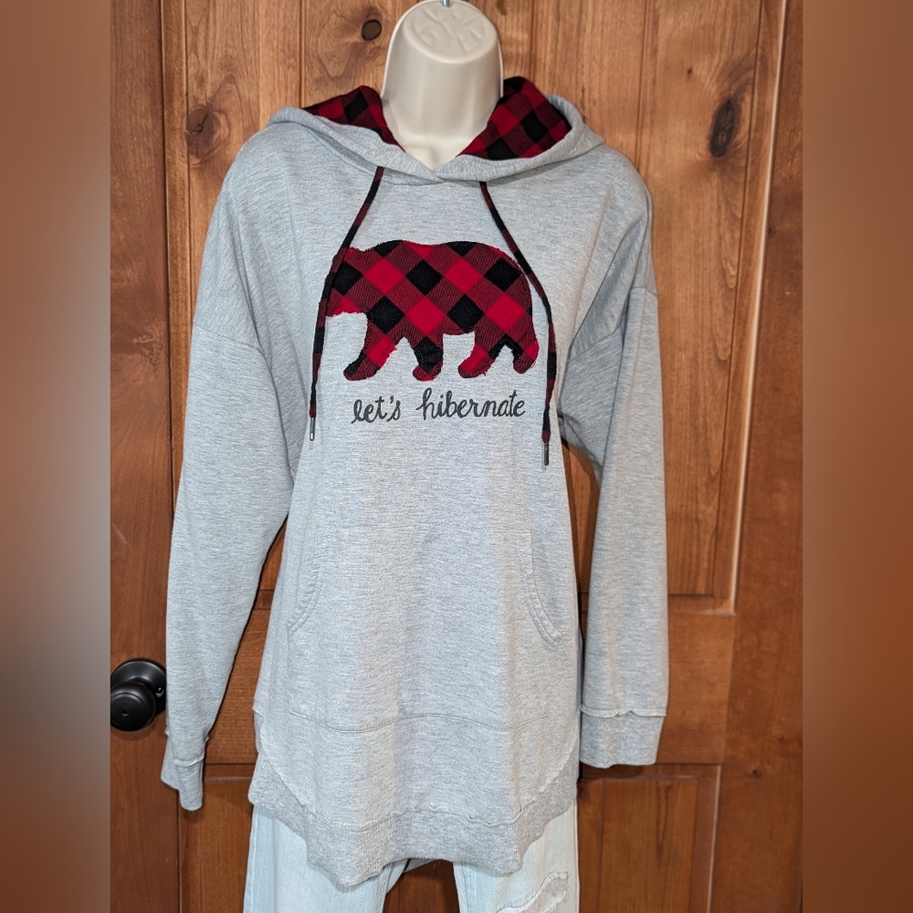 Maurices Gray Hoodie with Red Plaid Bear‎
